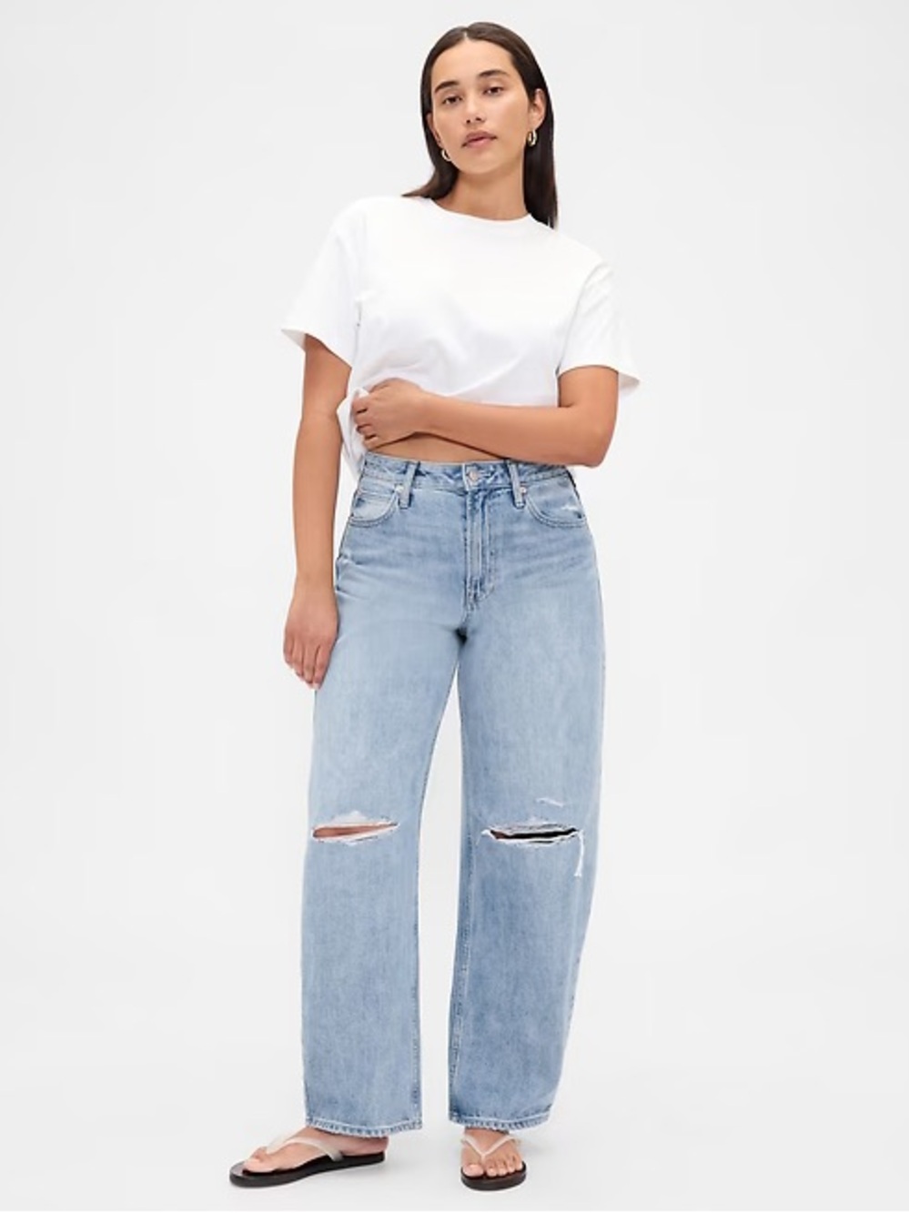 GAP Light Wash Straight Leg Jeans with Knee Rips